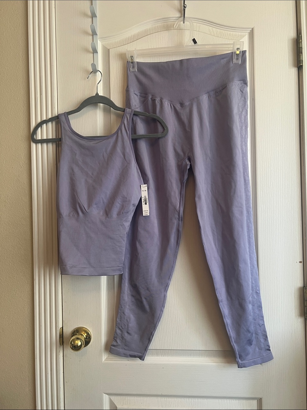 PINK vs Lavender Satin Seamless Active Leggings & Crop Tank Set